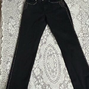 Elegant Black Studded Straight Leg Jeans